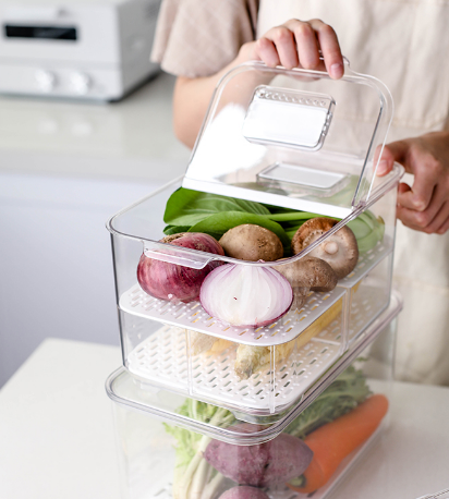 Refrigerator special-purpose storage box Fresh box household food Vegetables Fruits Storage box Grid With drainage Storage artifact