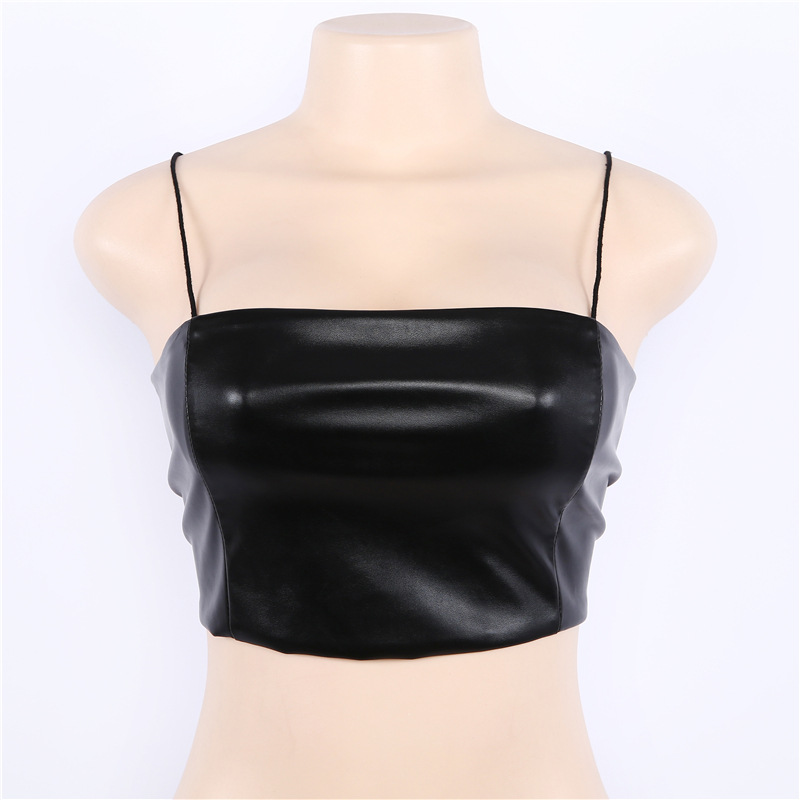 Buy PU Leather Crop Top Women Black Strapless Women Vest Shorts On Ezbuy SG