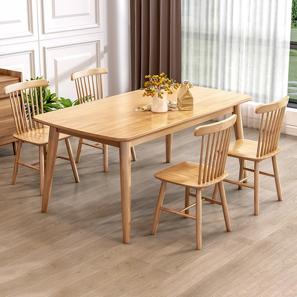 Northern Europe All solid wood table household Large-sized apartment Dining table and chair combination 4 people 6 people Log color rectangle having dinner Table