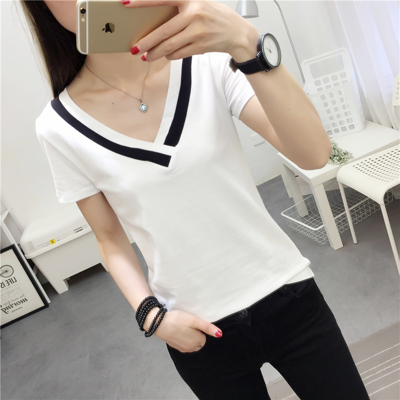 Buy Summer Korean Style V Neck Short Sleeved T Shirt Slim Fit Women S