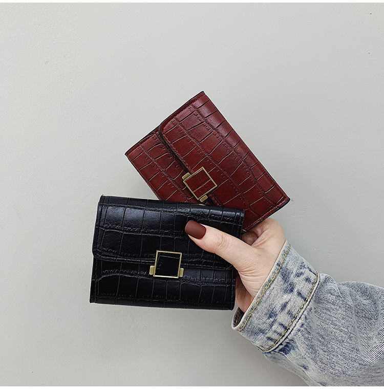 Small wallet female have cash less than that is registered in the accounts Korean version 2021 new pattern fashion Crocodile pattern Embossing Buckles coin purse Triple fold Card bag tide