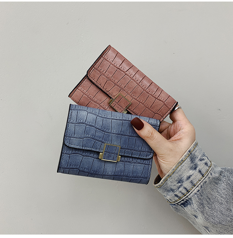 Small wallet female have cash less than that is registered in the accounts Korean version 2021 new pattern fashion Crocodile pattern Embossing Buckles coin purse Triple fold Card bag tide
