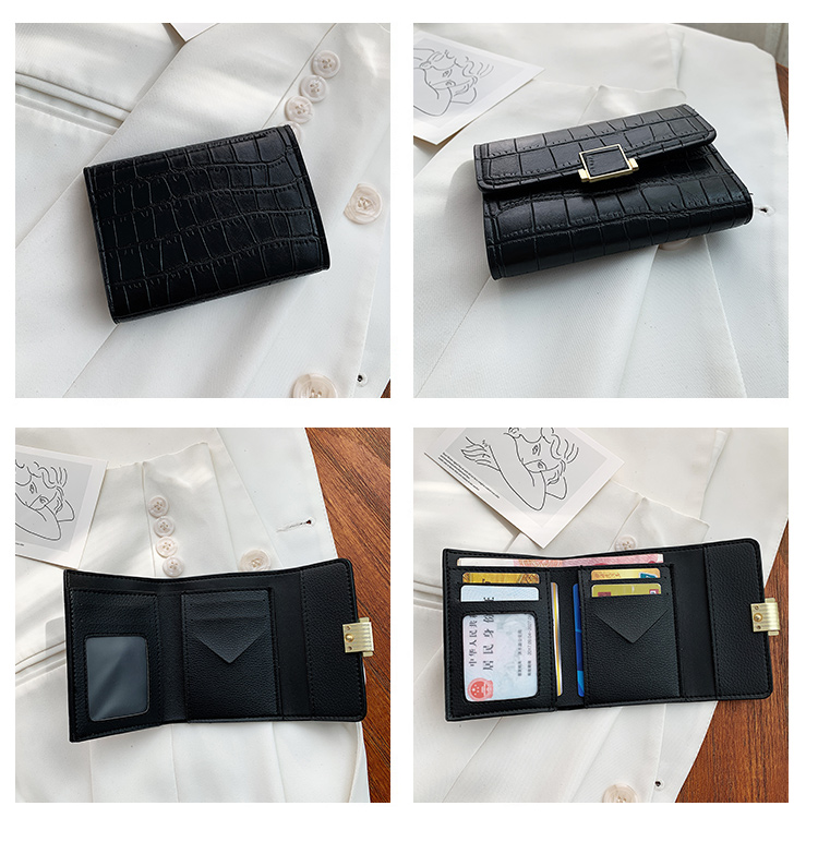Small wallet female have cash less than that is registered in the accounts Korean version 2021 new pattern fashion Crocodile pattern Embossing Buckles coin purse Triple fold Card bag tide
