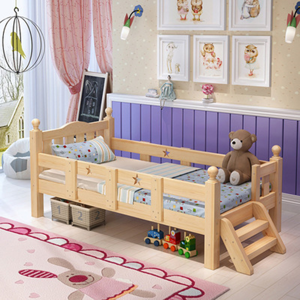 Children bed With guardrail Solid wood bed boy Baby bed girl Princess Bed Children's room single bed widen Splicing bed
