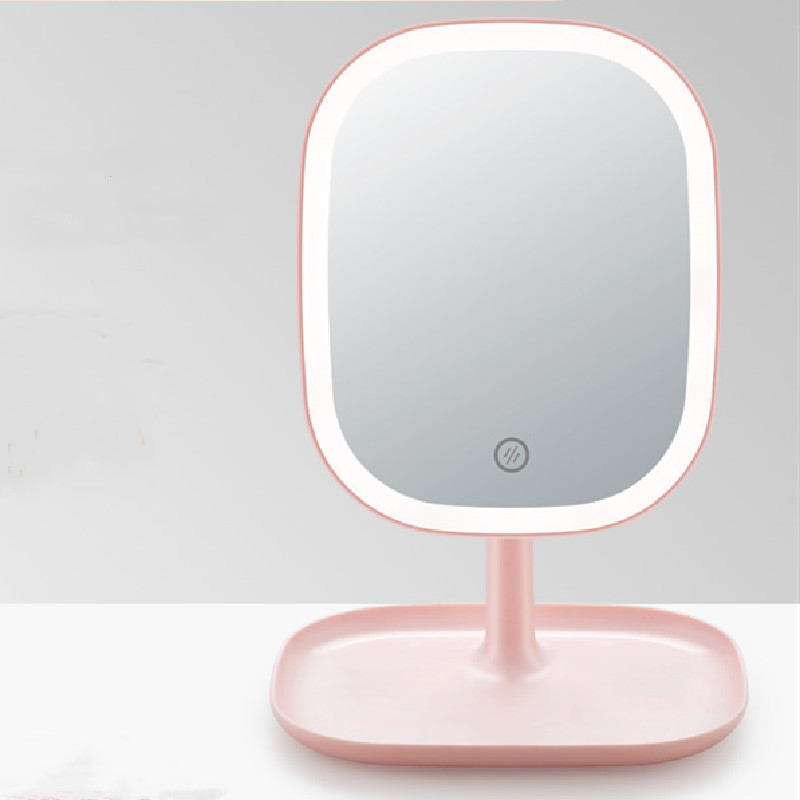 Cosmetic mirror Desktop LED With lamp Internet celebrity female With you Portable Dressing mirror dormitory desktop fold Fill light Little mirror