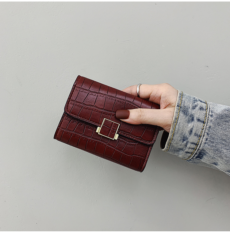Small wallet female have cash less than that is registered in the accounts Korean version 2021 new pattern fashion Crocodile pattern Embossing Buckles coin purse Triple fold Card bag tide