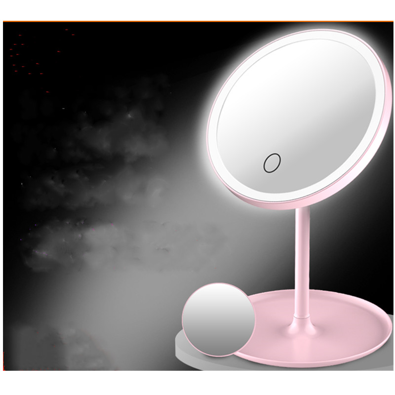mirror Cosmetic mirror Desktop led With lamp Fill light dormitory desktop Dressing Small mirror female fold Internet celebrity With you Portable