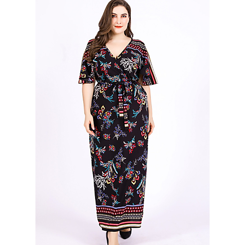 Buy Women's Plus Size Daily Beach Maxi Loose Chiffon Dress High Waist V ...