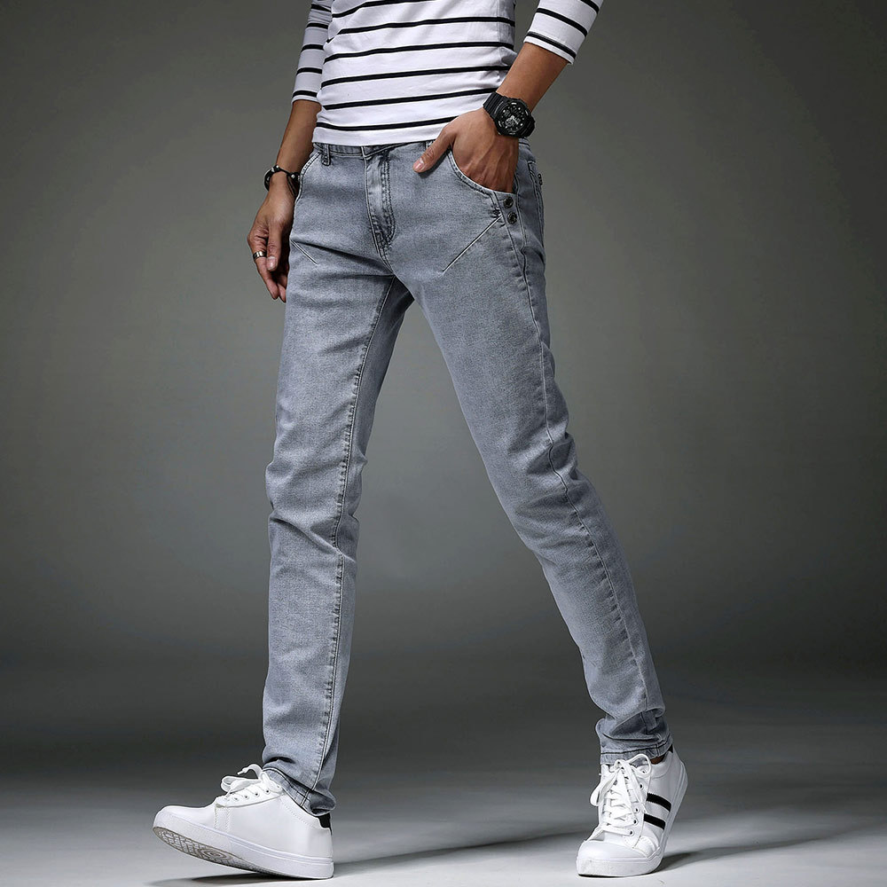 Buy Winter new light grey jeans men's Korean version of slimming boys ...