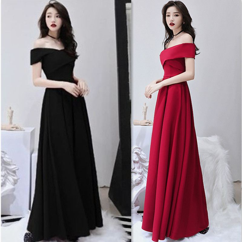 Buy Evening dress woman 2018 New Banquet Noble Dinner one word shoulder