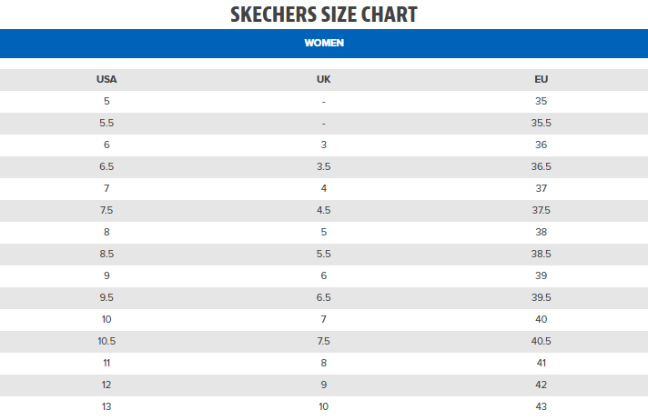 skechers one piece size chart