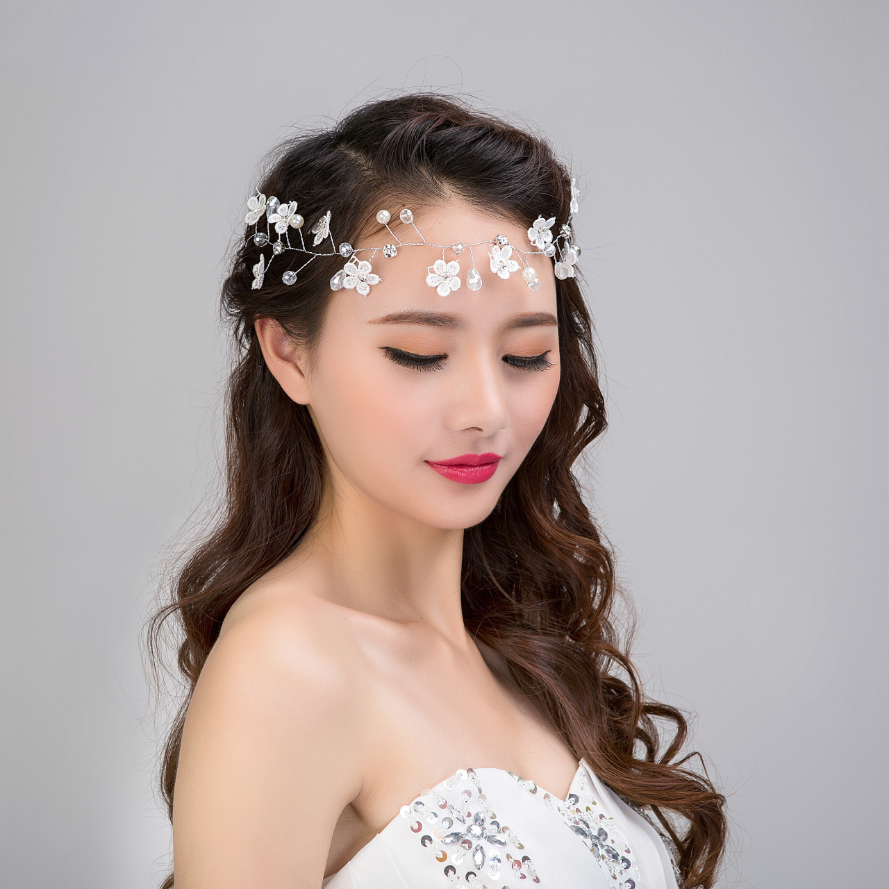 Buy Bride Handmade Tiara Lace Headflower Hand Pearl Wedding Hair