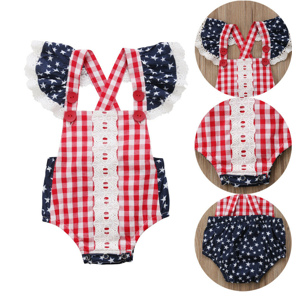 Buy Cute Infant Baby Girls Clothes Fly Sleeve plaid Romper Bodysuit
