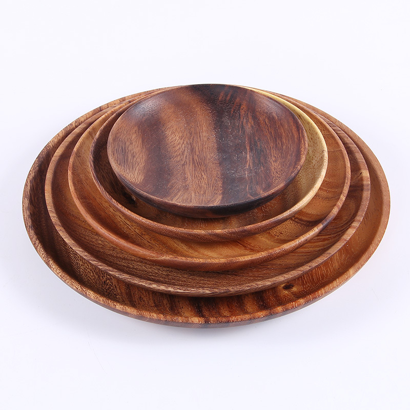 Buy MEYA HOME Acacia Round Wood Plates, Round Serving Tray Chargers 5/6