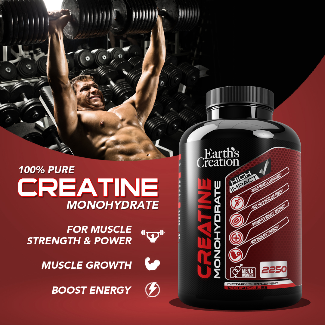 Buy Earths Creation Creatine Monohydrate Capsules 2250mg 120 Capsules Build Muscle Gain 7848