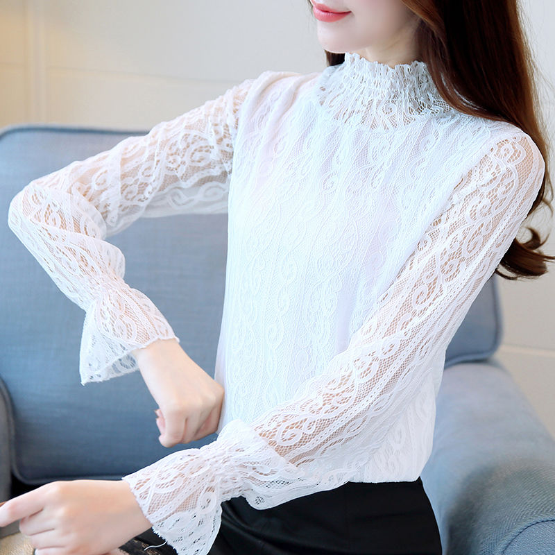 Buy Lace bottomshirt 2019 spring new women's lace temperament long ...