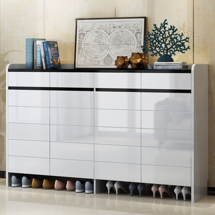 Glossy Large Size 2/3/4 Doors Shoes Cabinet Piano White Color Shoes Cabinet