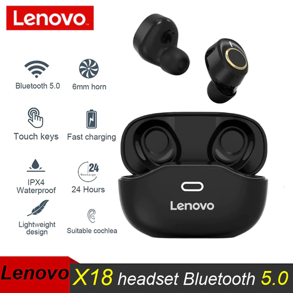 Earphone Lenovo Wireless Bluetooth Sports Waterproof Earplugs Super Light Touch 