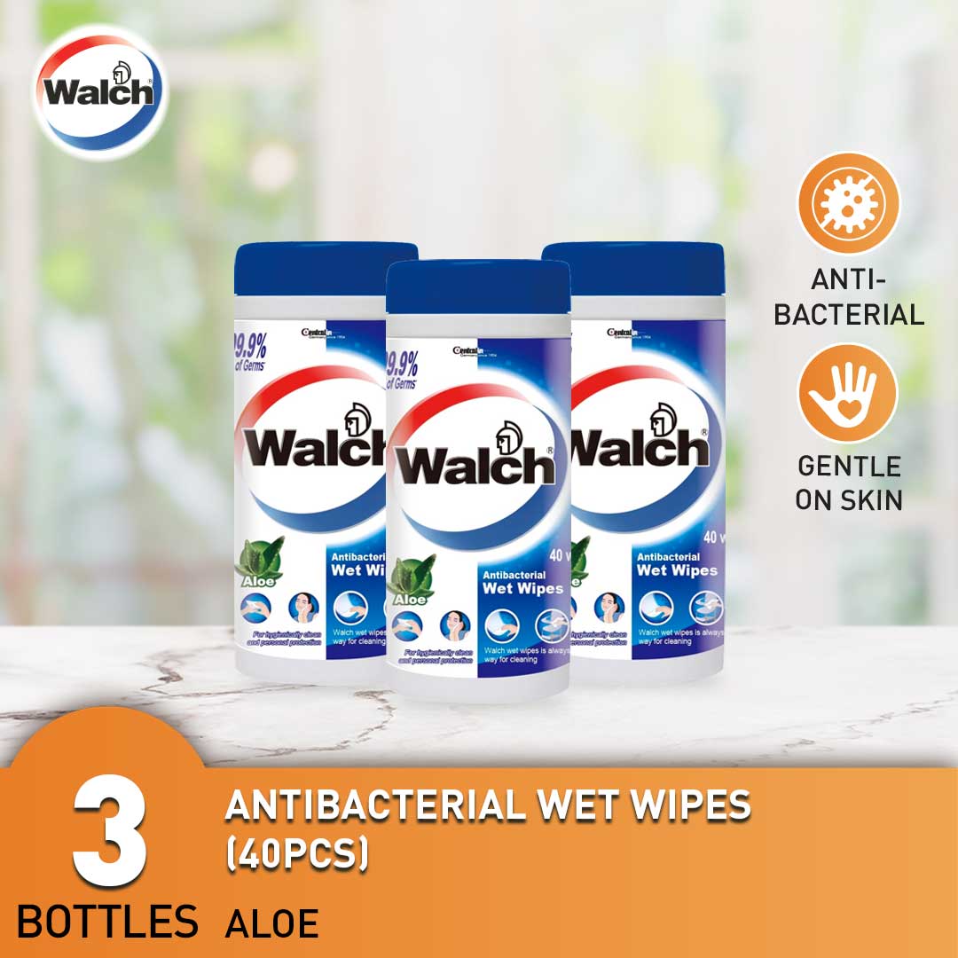 Buy Walch Antibacterial Wet Wipes 40s x 3 Rolls Kills 99.9 Germs on