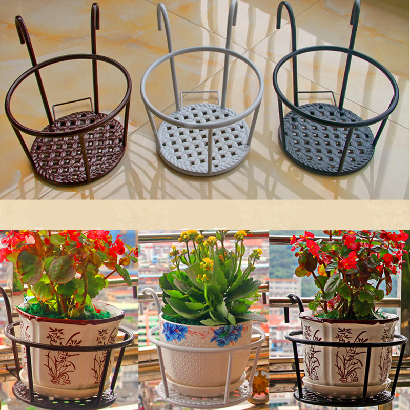 Buy 3pcs balcony flower rack iron guardrail hanging flower pot frame