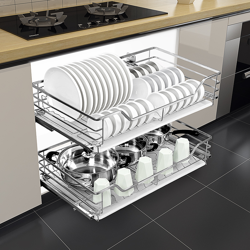 Buy Kitchen Pull Basket stainless steel double buffer drawer