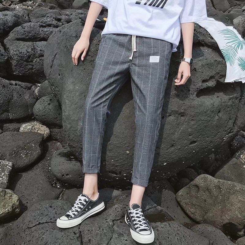 Buy Plaid nine-point pants male korean style tide new new plaid nine ...