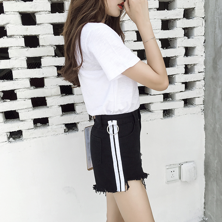 Buy Summer hot pants Korean style side stripes denim shorts high waist ...