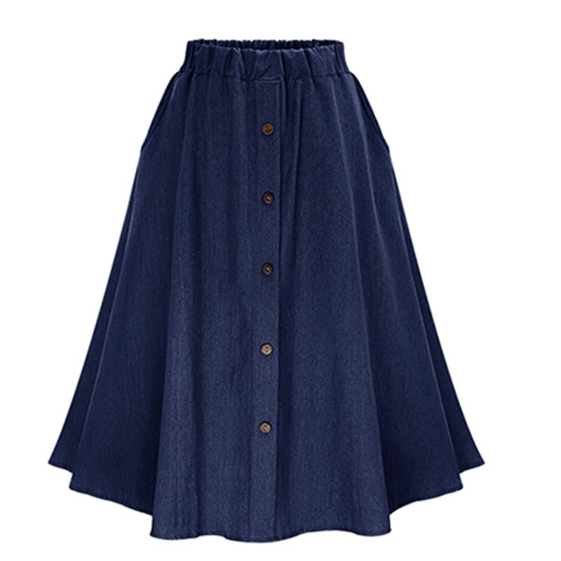 Buy A-line high waist mid-length denim skirt button down women loose ...