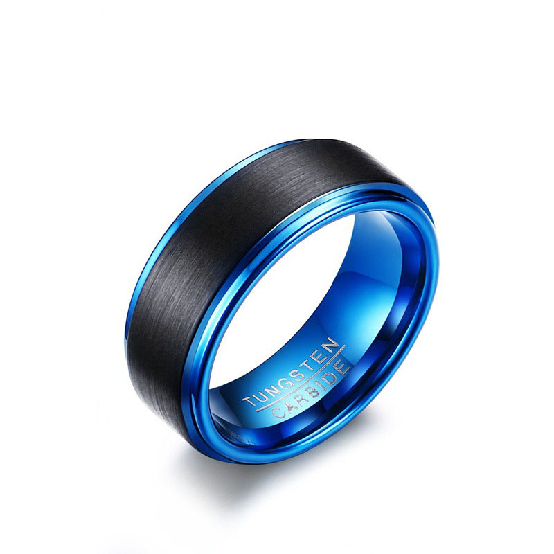 Buy Men's 8MM wide black &blue matte finished tungsten steel ring, highgrade men's black