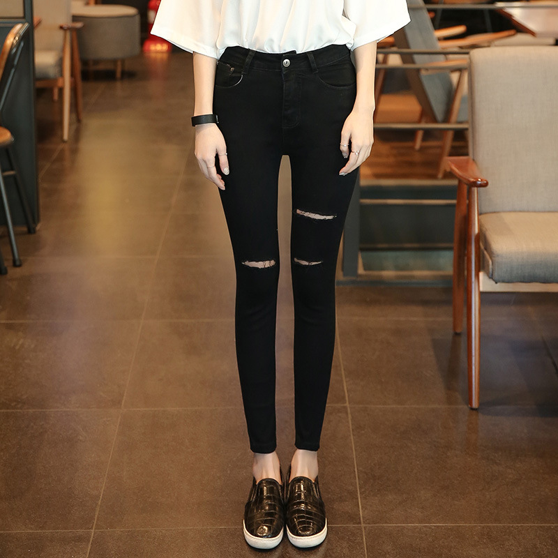 Buy Spring 2019 New Black Hole Jeans Female Jeans Slim Female Pants