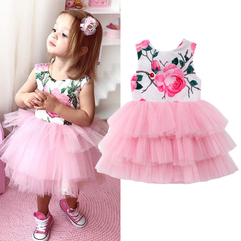 Buy Hot Cute Kids Baby Girls Floral Tulle Backless Party Cotton Dress ...