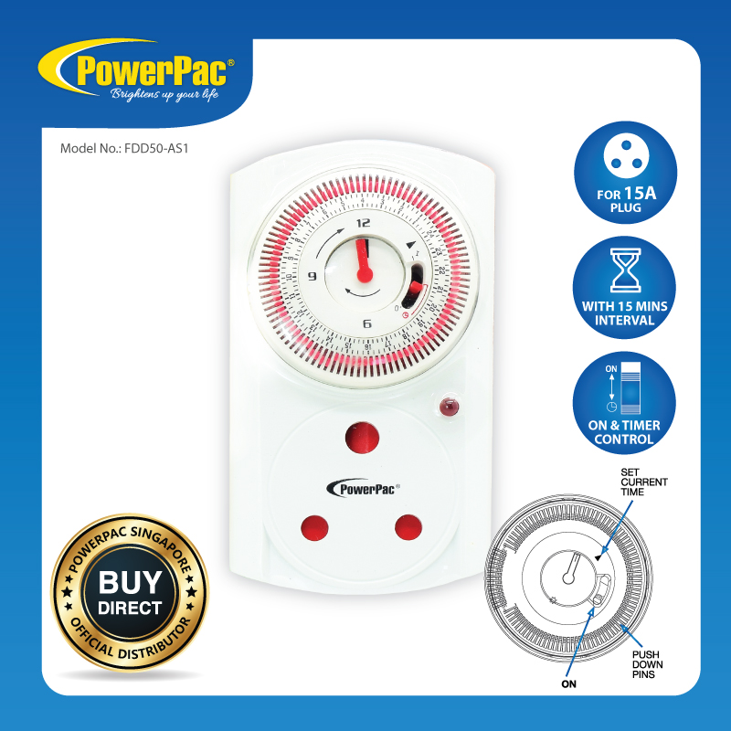 Buy PowerPac Timer Mechanical 24hrs for 15A Plug (FDD50AS1) on ezbuy SG