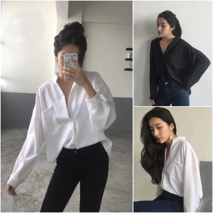 korean style white blouse