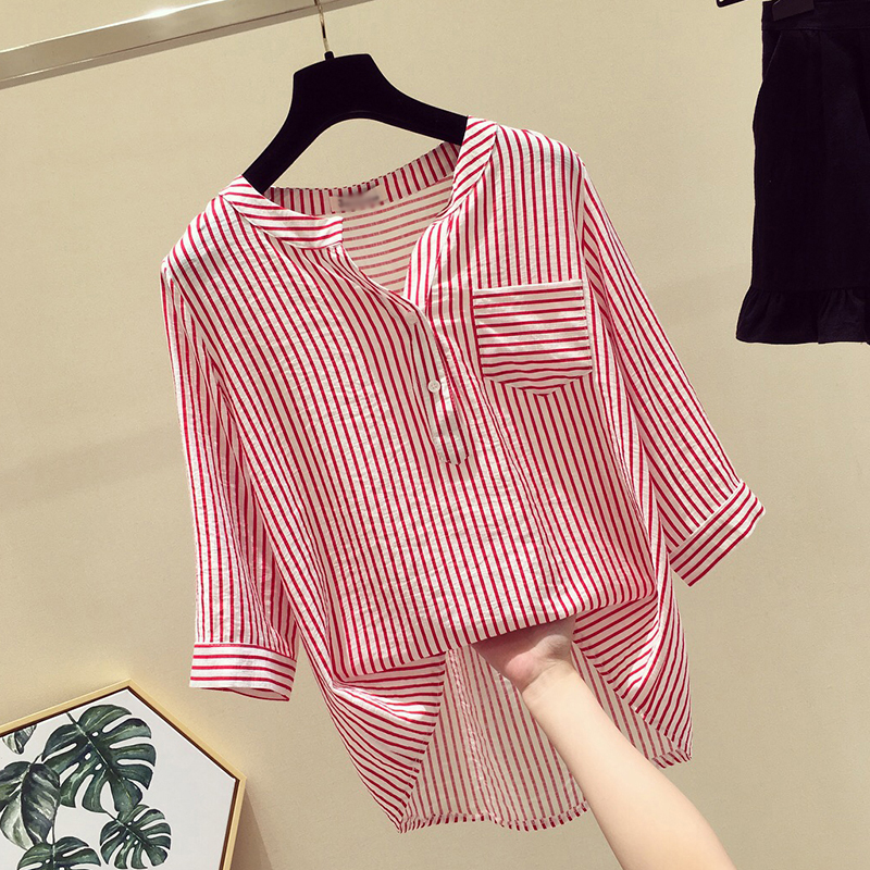 Buy Deepfashion striped shirt female 2019 new summer Han Fan loose V ...