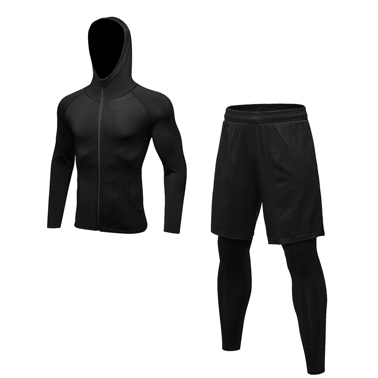 Buy Men's Training Tight-fit fitness suit coat + trousers on ezbuy SG