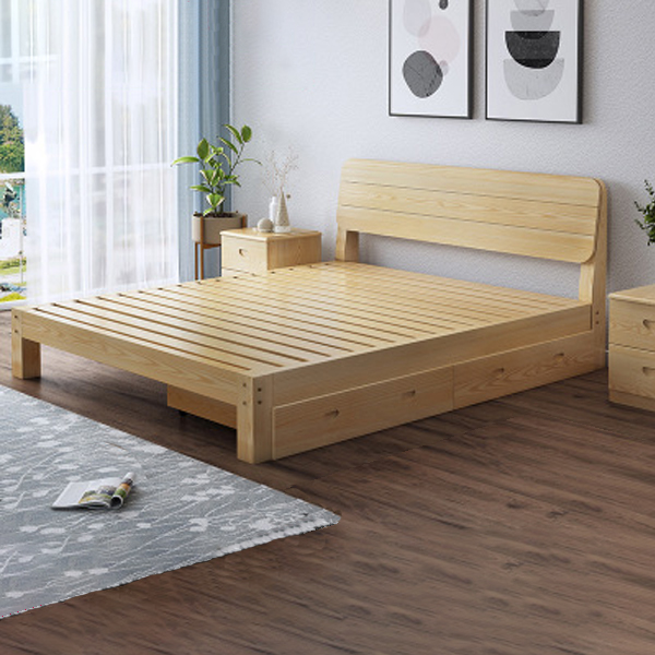 1m/1.5m Solid Wood Single/Double Bed Queen Size Bed Frame With/Without Drawer