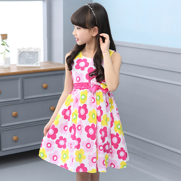 Buy Kids Summer Dress For Girls Floral Print Dresses Children Clothing Cotton Sleeveless