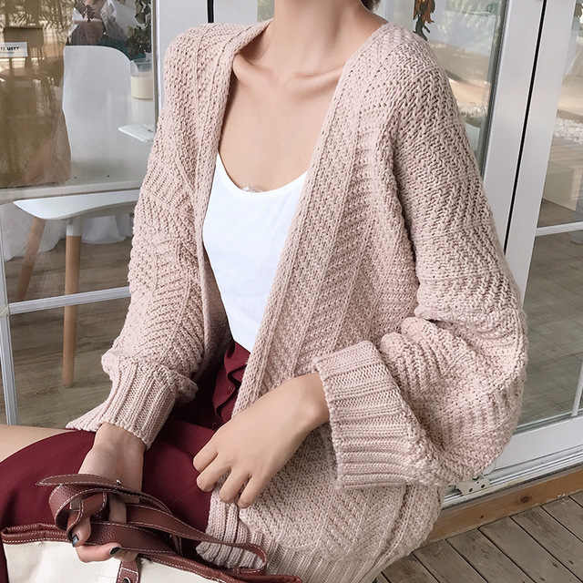 Buy Korean style loose long-sleeved cardigan midi knitted sweater ...