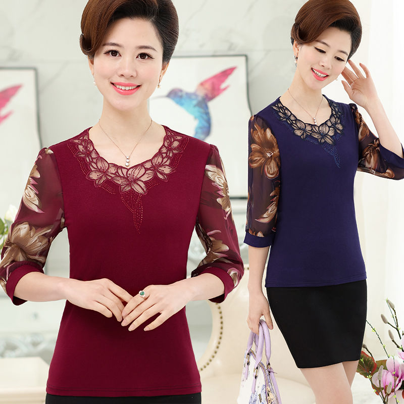 Buy 2018 Middle-aged women's clothing spring dress top mom installed ...