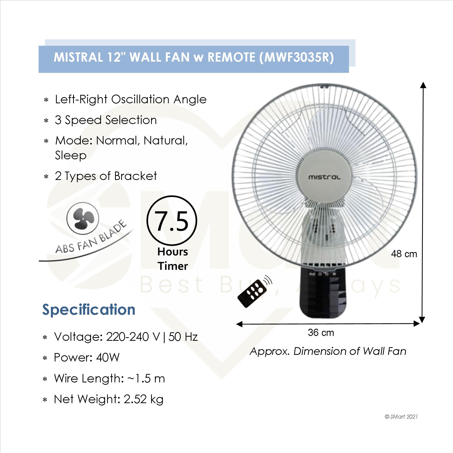 Buy Mistral 12 Wall Fan With Remote Control Mwf3035r 3 Speed Selection Sleep Mode 8 Yr Motor Warranty On Ezbuy Sg