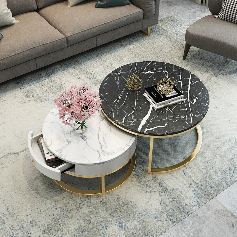 Buy Nordic Black Black Marble Round Tea Table Simple Modern Living Room Gold Iron Light Luxury Small Family Tea Table Combination On Ezbuy My