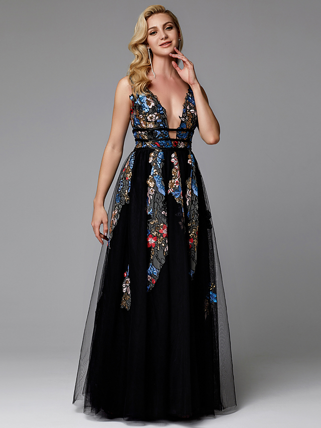 Buy Build the Wall Dress Style ALine Plunging Neck Floor Length Lace / Tulle Open Back Prom