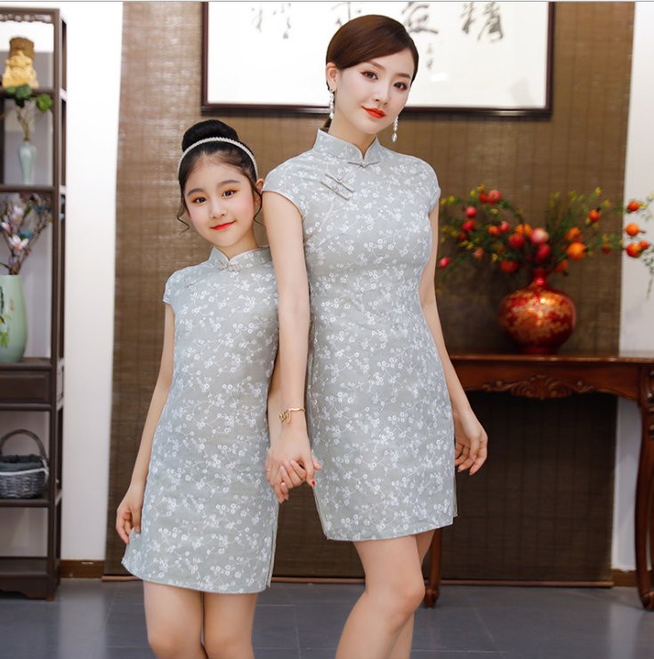 Buy Children's Cheongsam Xia Chinese wind parent-child dress vintage ...