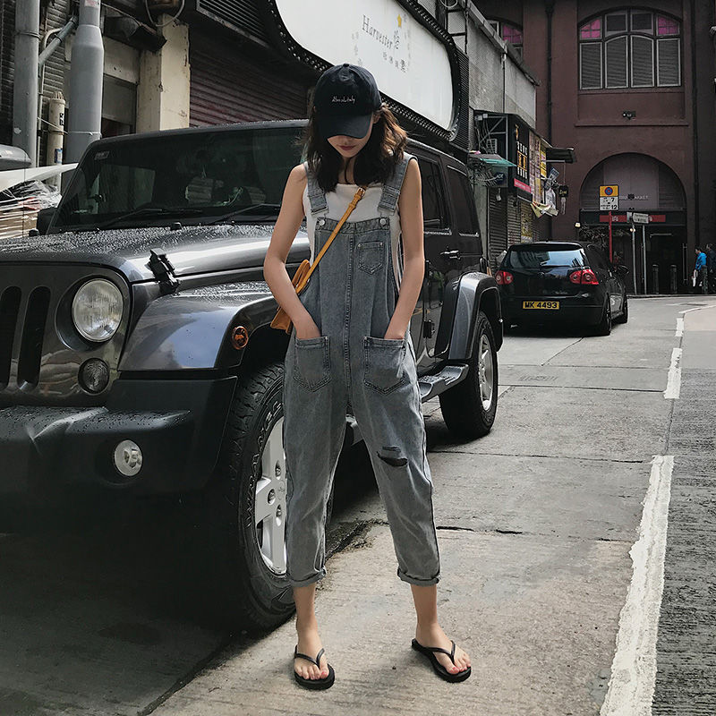 Buy Girls'trousers with holes in jeans, straps, pants, women's Korean