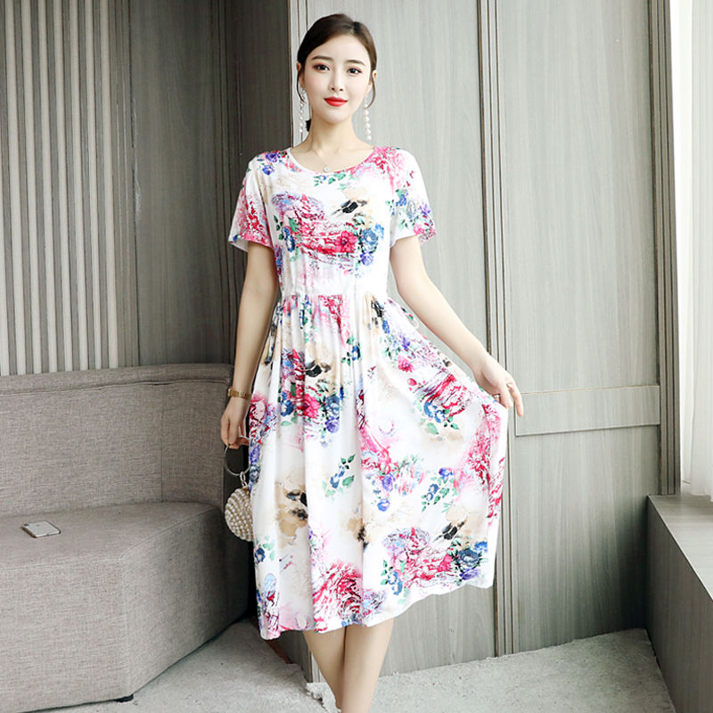 Buy Summer dress in the middleaged women's short sleeves long dress