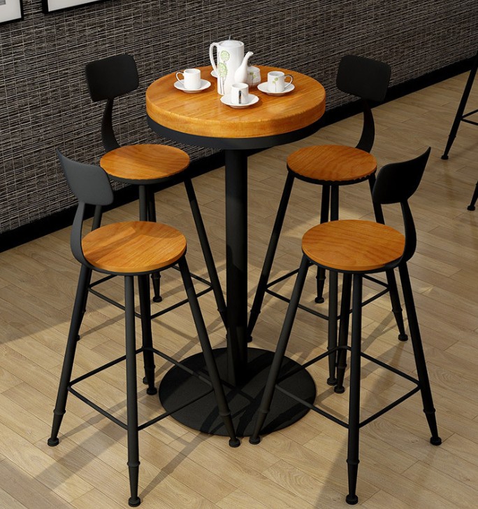 Buy BK Simple modern table and chair solid wood round bar Table