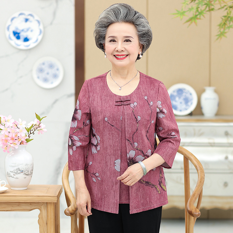 Buy Middle-aged and elderly women's wear mid-sleeve new set of elderly ...