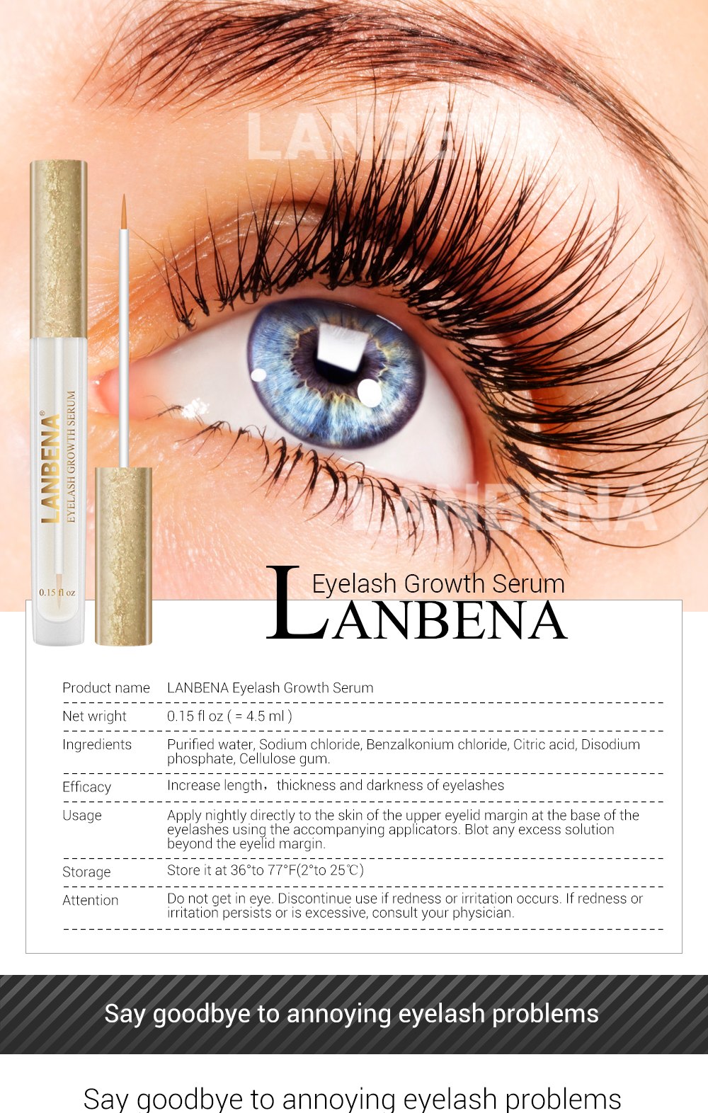 LANBENA Eyelash EnhancerLash Booster Serum Eyelash Growth Serum for Lo