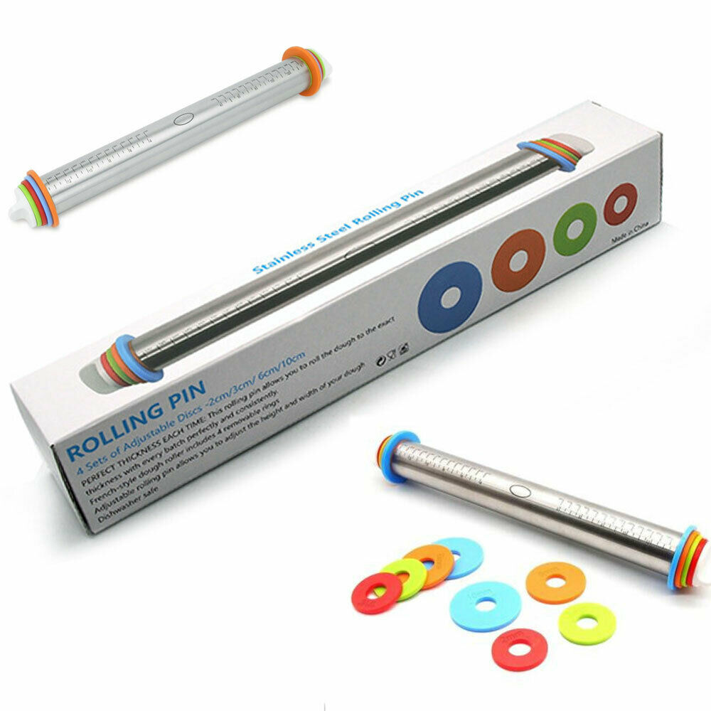Buy UK 17'' Adjustable Stainless Steel Rolling Pin With 4 Pcs Removable