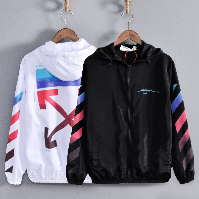 Buy 19SSSummer Tide BRAND OFF WHITE GRADIENT RAINBOW OW Loose Men and Women Hooded Sunscreen Coat Coat on ezbuy MY